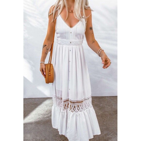 Magnolia x hollie Dresses & Skirts - Bohemian Crochet Lace Trim Tiered Summer Maxi Dress White CottageCore Wedding